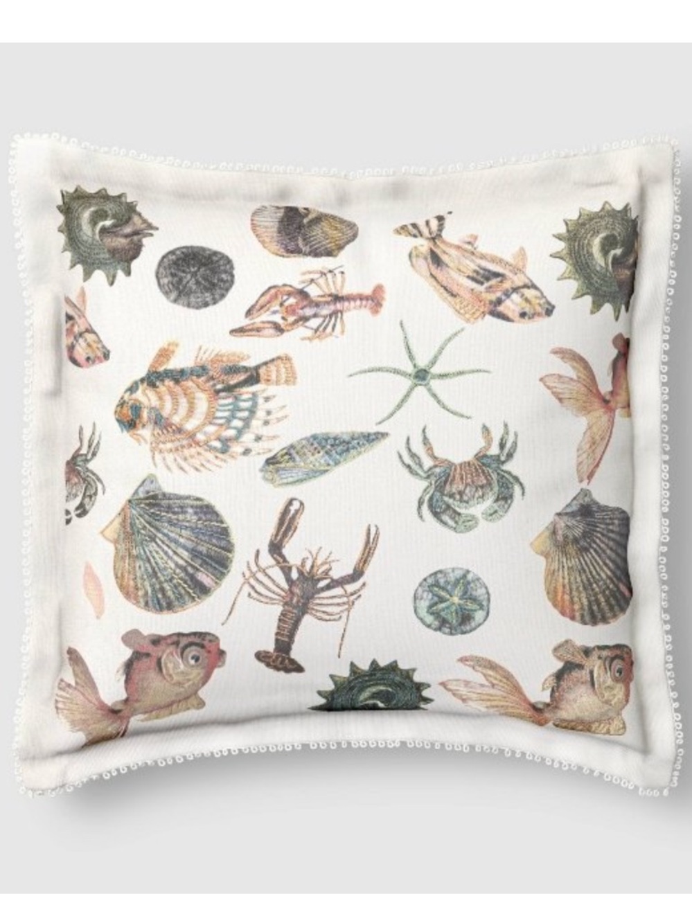 STUDIO MCGEE NWT 18"x18" Sea Life Embroidered Flange Outdoor Throw Pillow